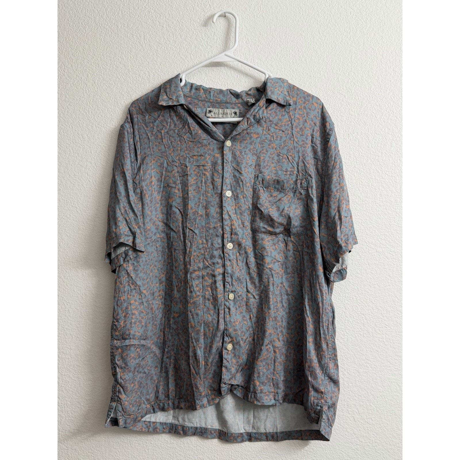 All Saints Relaxed Fit Inverse Leopard Print Shirt Men’s L Short Sleeve